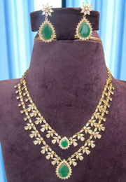 Gj polish two layer necklace with green stone